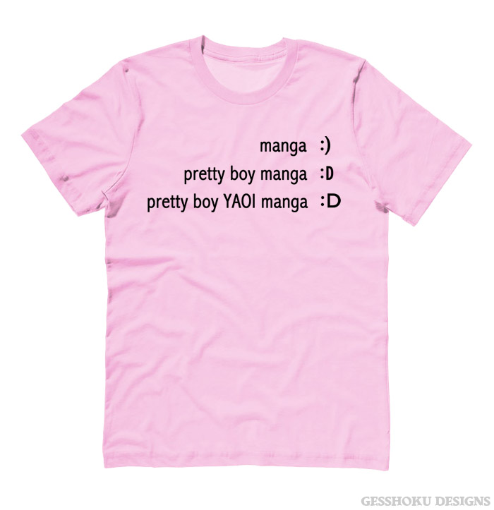 Yaoi Manga Emoticon T-shirt - Light Pink