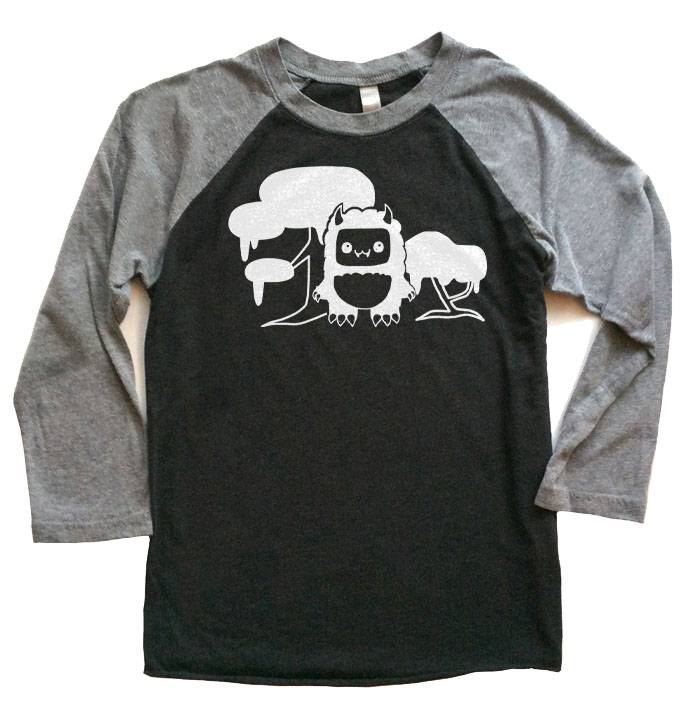 Tricky Yeti's Magical Forest Raglan T-shirt - Grey/Black