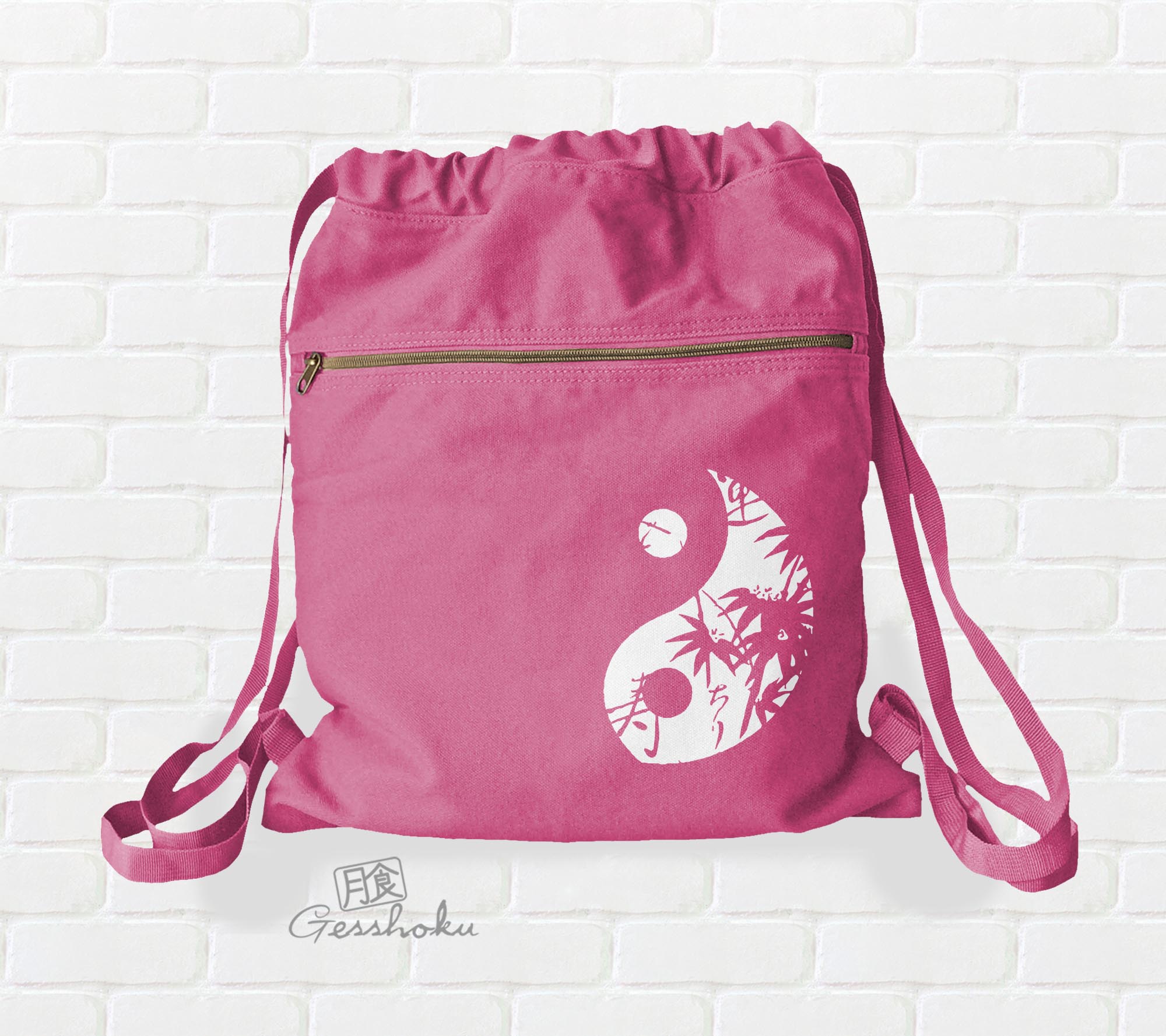 Asian Pattern Yin Yang Cinch Backpack - Pink