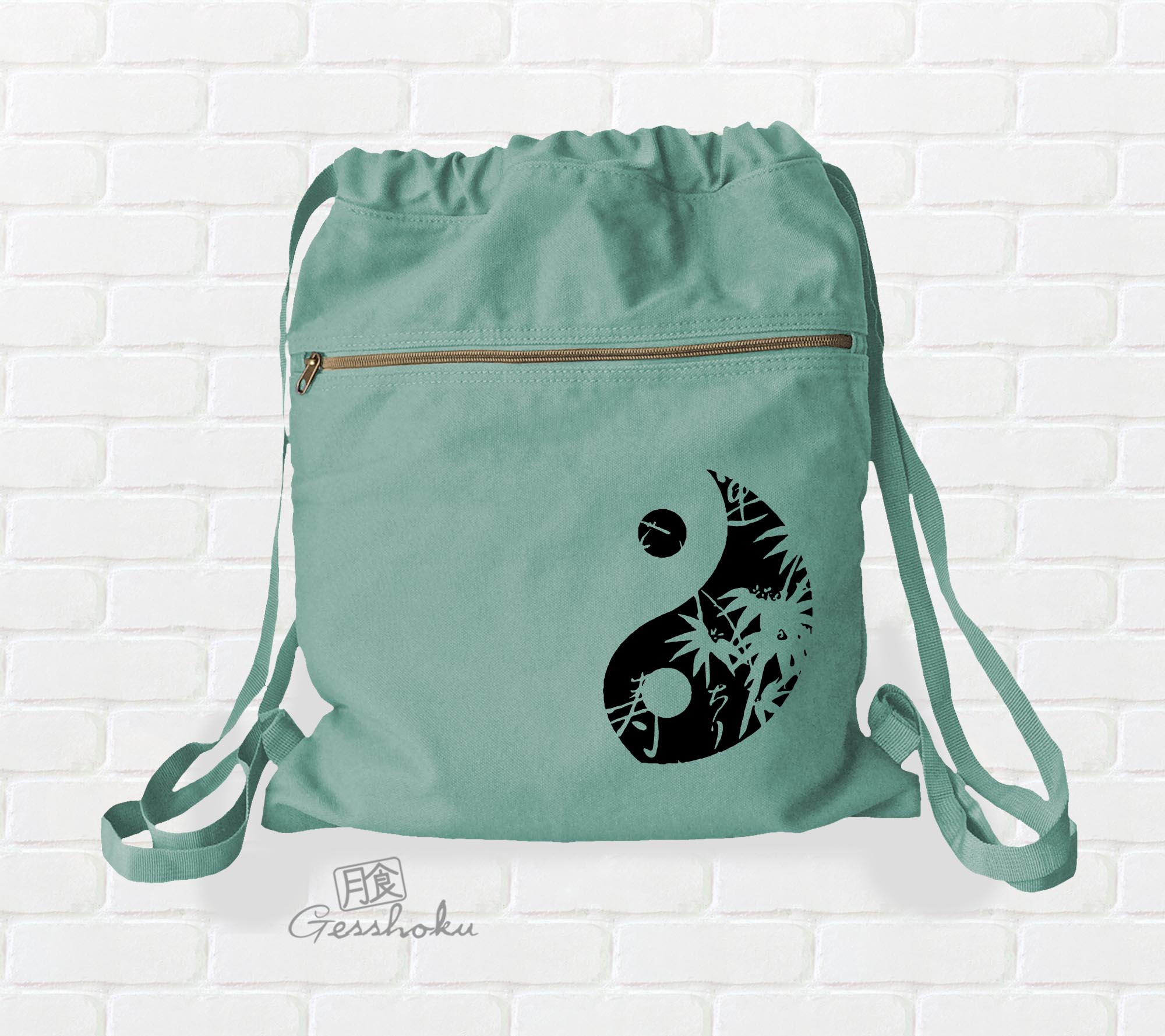 Asian Pattern Yin Yang Cinch Backpack - Seafoam