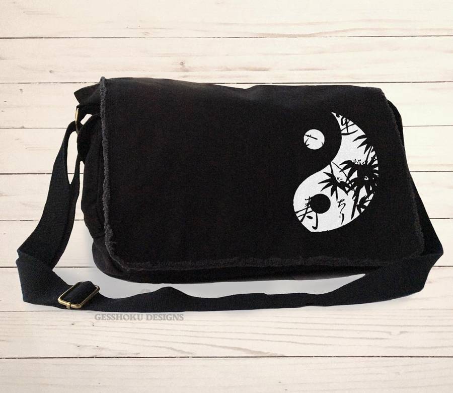 Asian Yin Yang Messenger Bag - Black