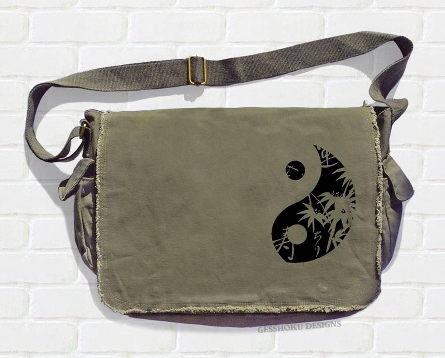 Asian Yin Yang Messenger Bag - Khaki Green