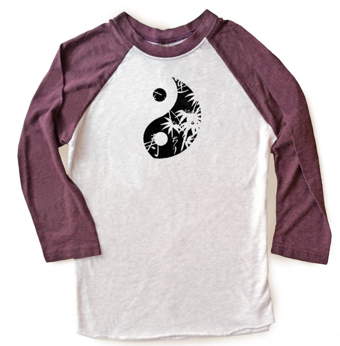 Asian Pattern Yin Yang Raglan T-shirt 3/4 Sleeve - Vintage Purple/White