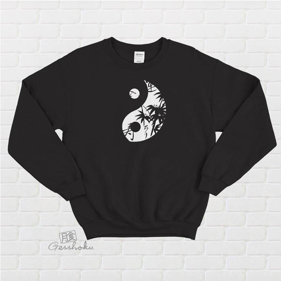 Asian Pattern Yin Yang Crewneck Sweatshirt - Black