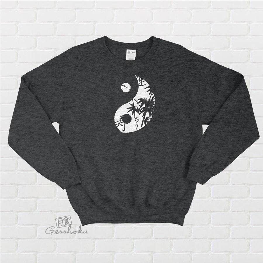 Asian Pattern Yin Yang Crewneck Sweatshirt - Heather Black