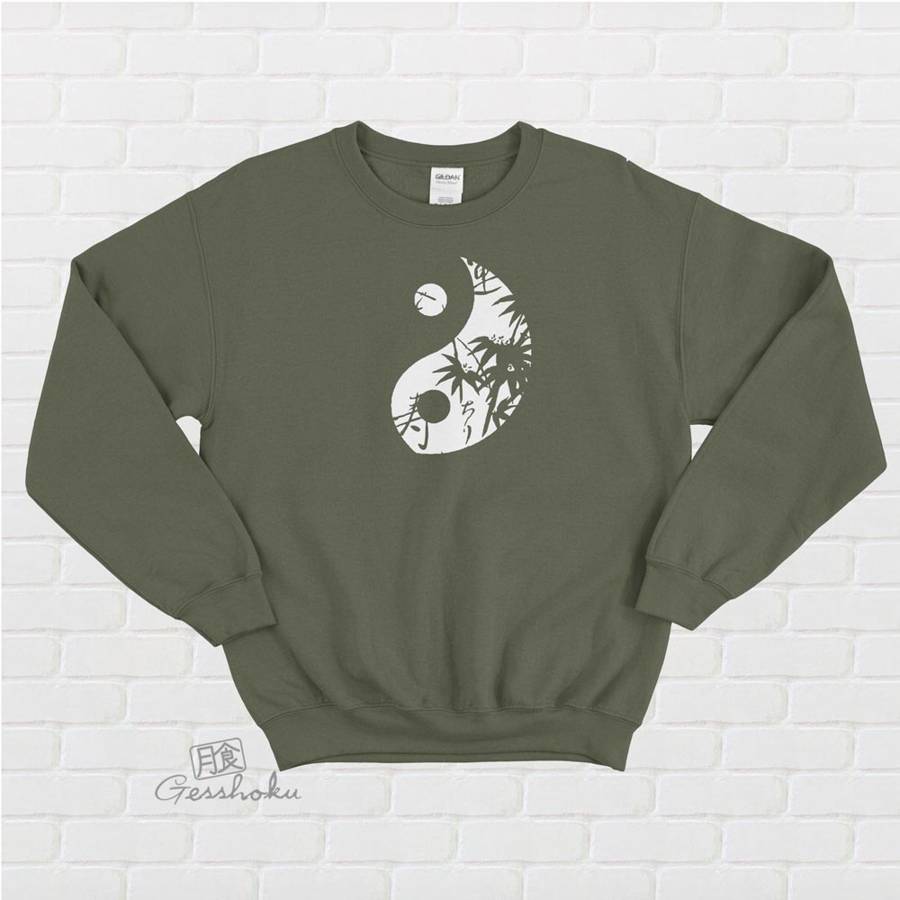 Asian Pattern Yin Yang Crewneck Sweatshirt - Olive Green