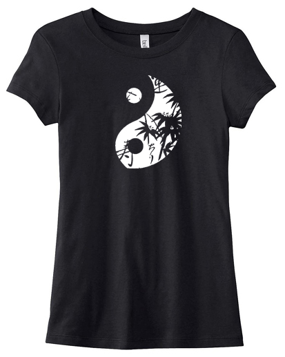 Asian Pattern Yin Yang Ladies T-shirt - Black
