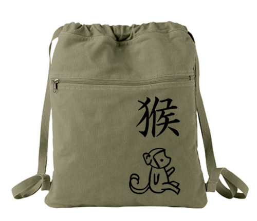 Year of the Monkey Cinch Backpack - Khaki Green